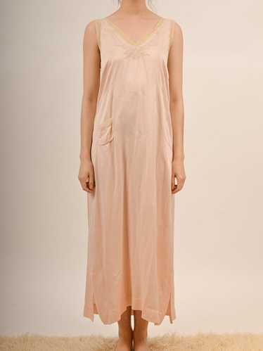 1920s Peach Silk Embroidered Slip Nightgown - image 1