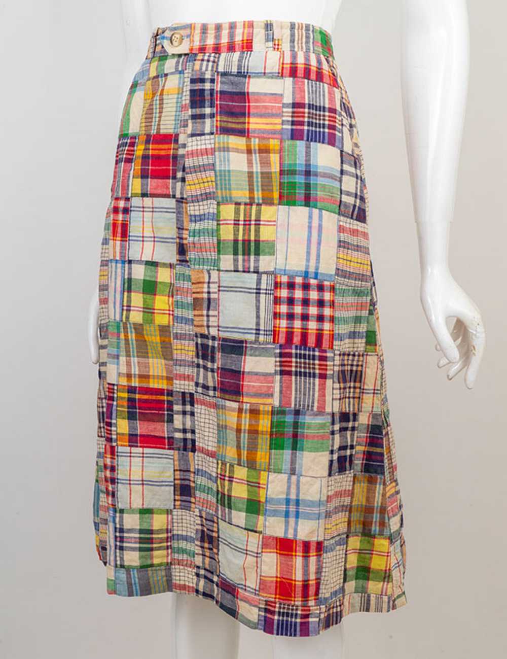 1970s Madras Plaid Patchwork Skirt - image 1