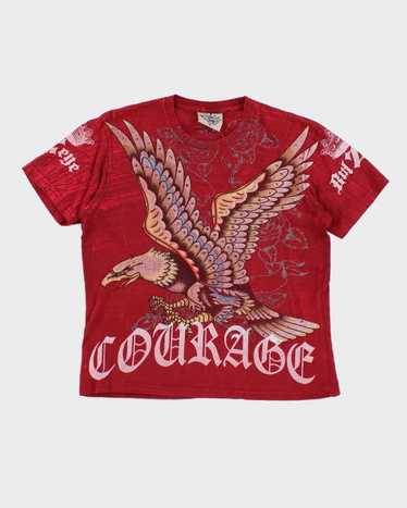 Y2k 00s Bulzeye Eagle Rhinestone Red T-shirt - M - image 1