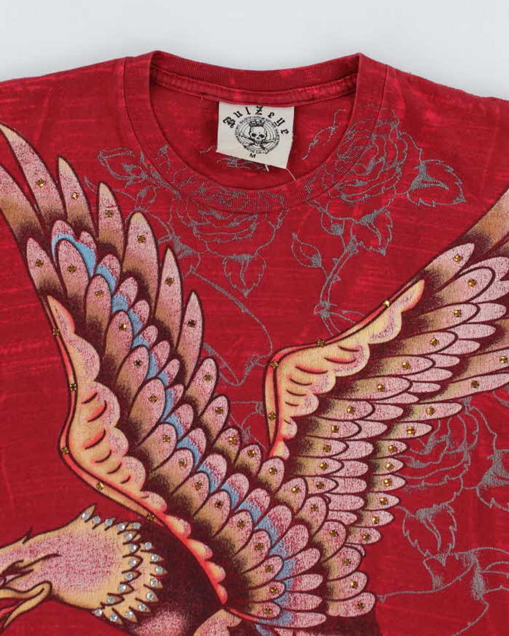 Y2k 00s Bulzeye Eagle Rhinestone Red T-shirt - M - image 3