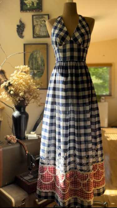 Picnic Perfect 1970’s Vintage Gingham Halter Maxi… - image 1