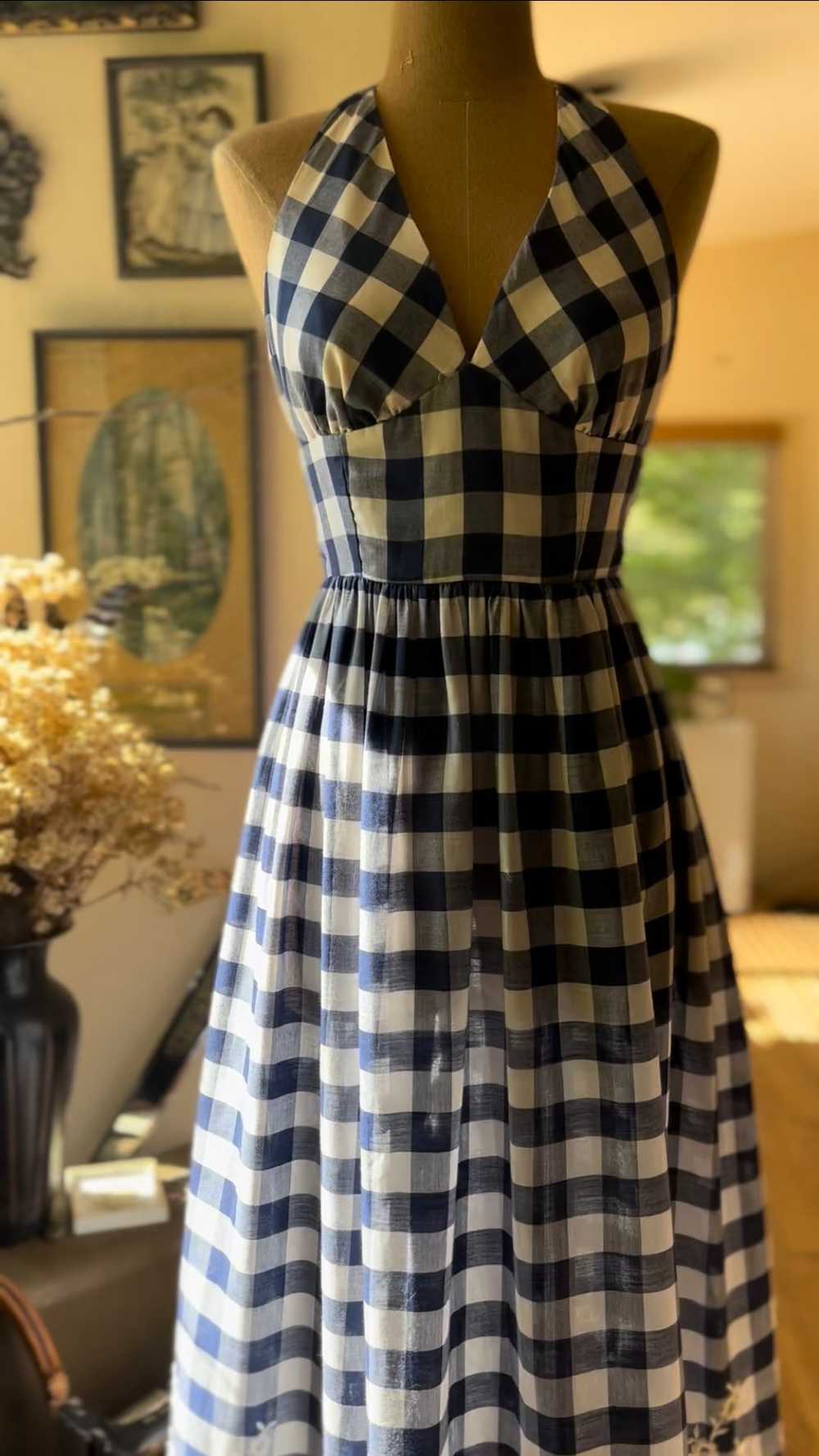 Picnic Perfect 1970’s Vintage Gingham Halter Maxi… - image 2
