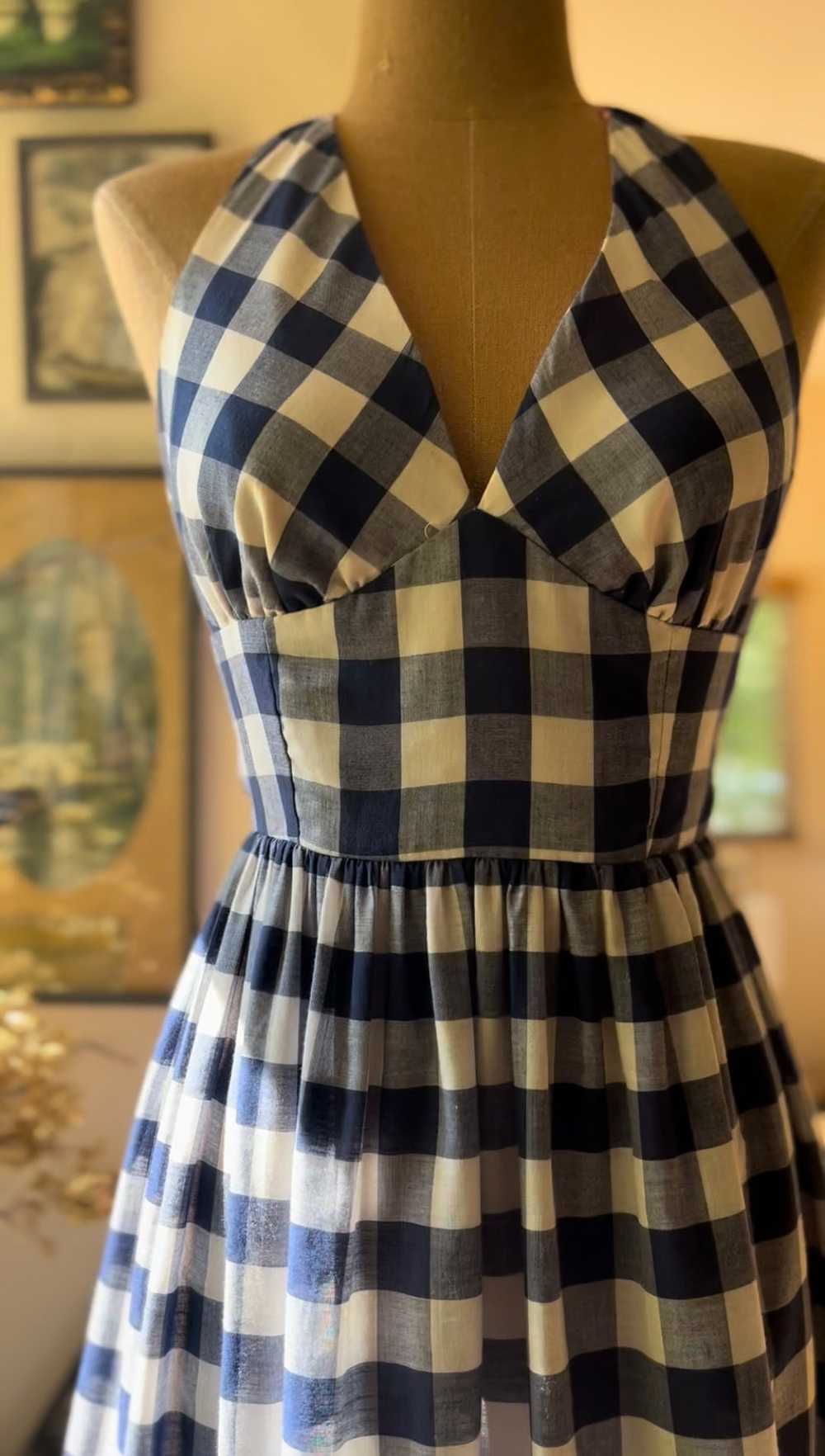 Picnic Perfect 1970’s Vintage Gingham Halter Maxi… - image 3