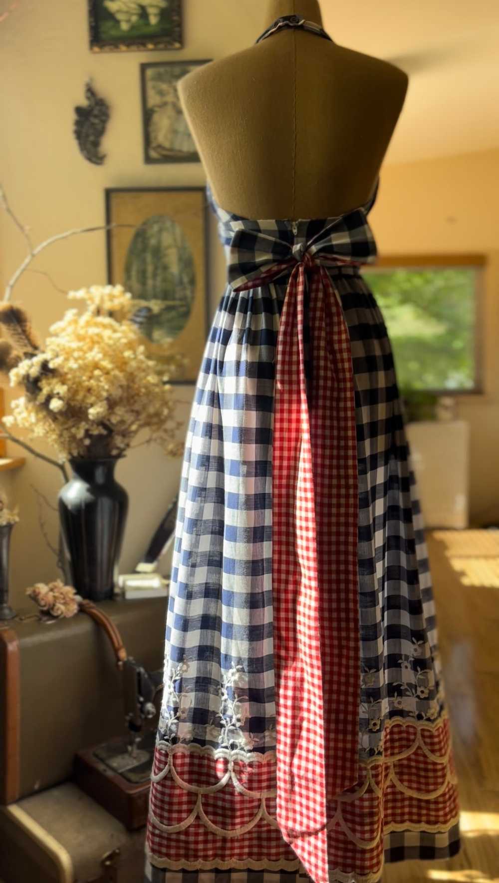 Picnic Perfect 1970’s Vintage Gingham Halter Maxi… - image 9