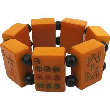 Gamer Bakelite Carved Tile Mah Jong Bracelet Stre… - image 1