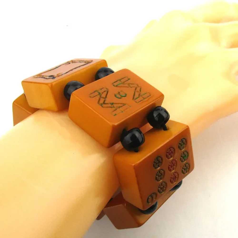 Gamer Bakelite Carved Tile Mah Jong Bracelet Stre… - image 2