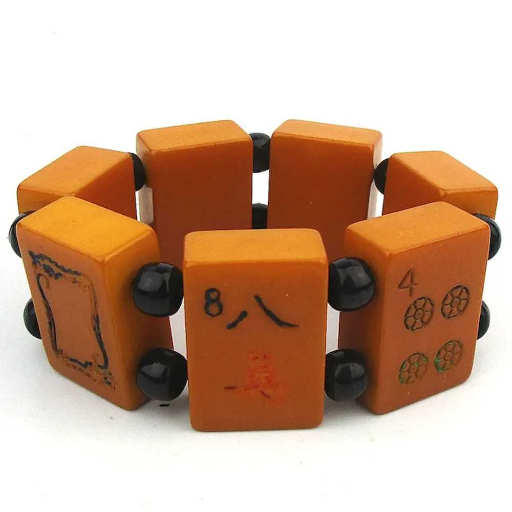 Gamer Bakelite Carved Tile Mah Jong Bracelet Stre… - image 3