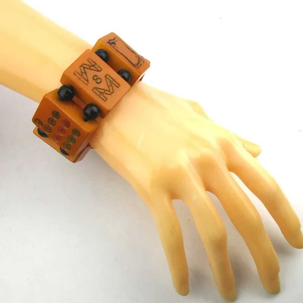 Gamer Bakelite Carved Tile Mah Jong Bracelet Stre… - image 5