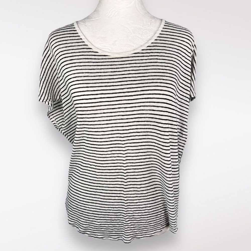 Vince Vince Linen V-Neck Short Sleeve Top Striped… - image 1