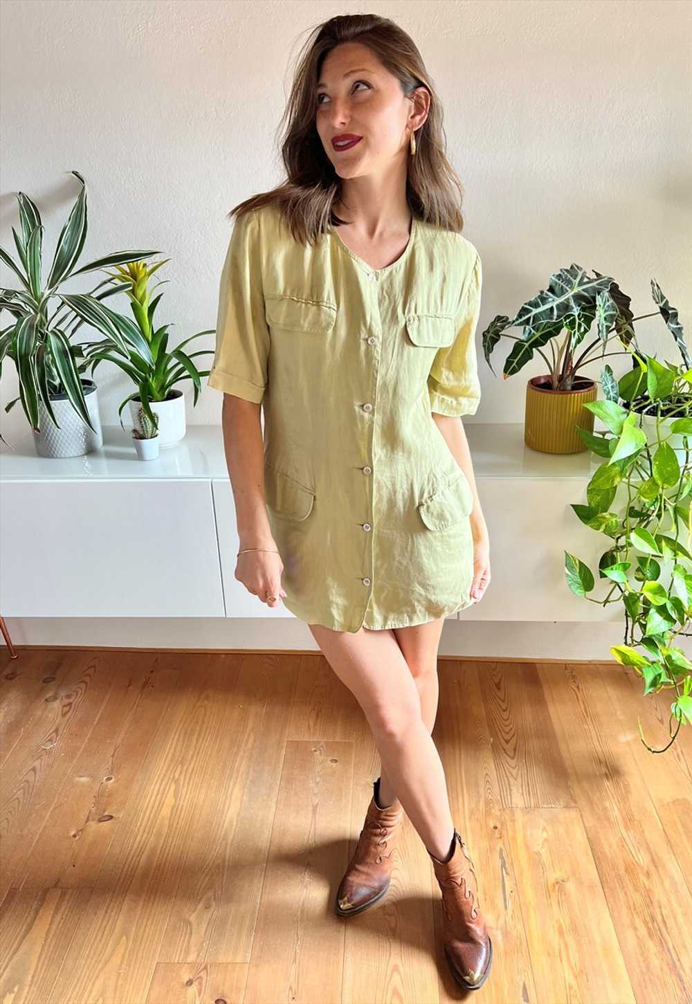 1970's vintage khaki linen safari mini dress - image 1