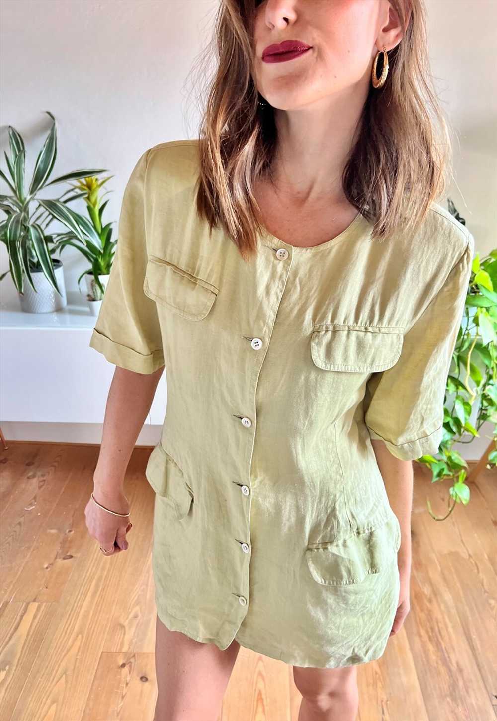 1970's vintage khaki linen safari mini dress - image 2