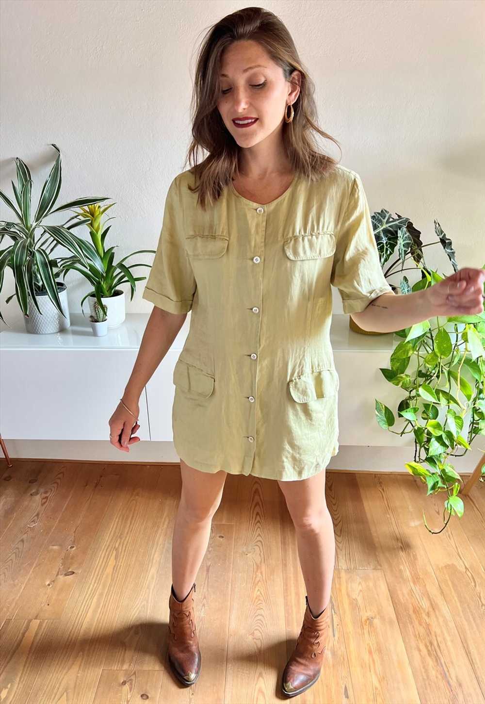 1970's vintage khaki linen safari mini dress - image 3