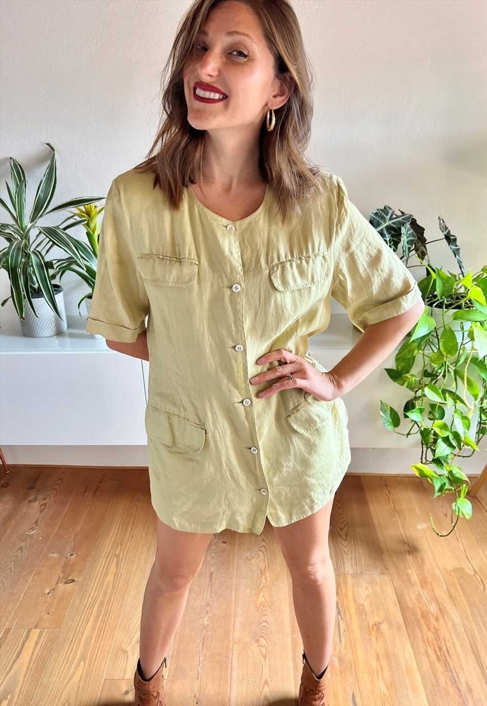 1970's vintage khaki linen safari mini dress - image 4