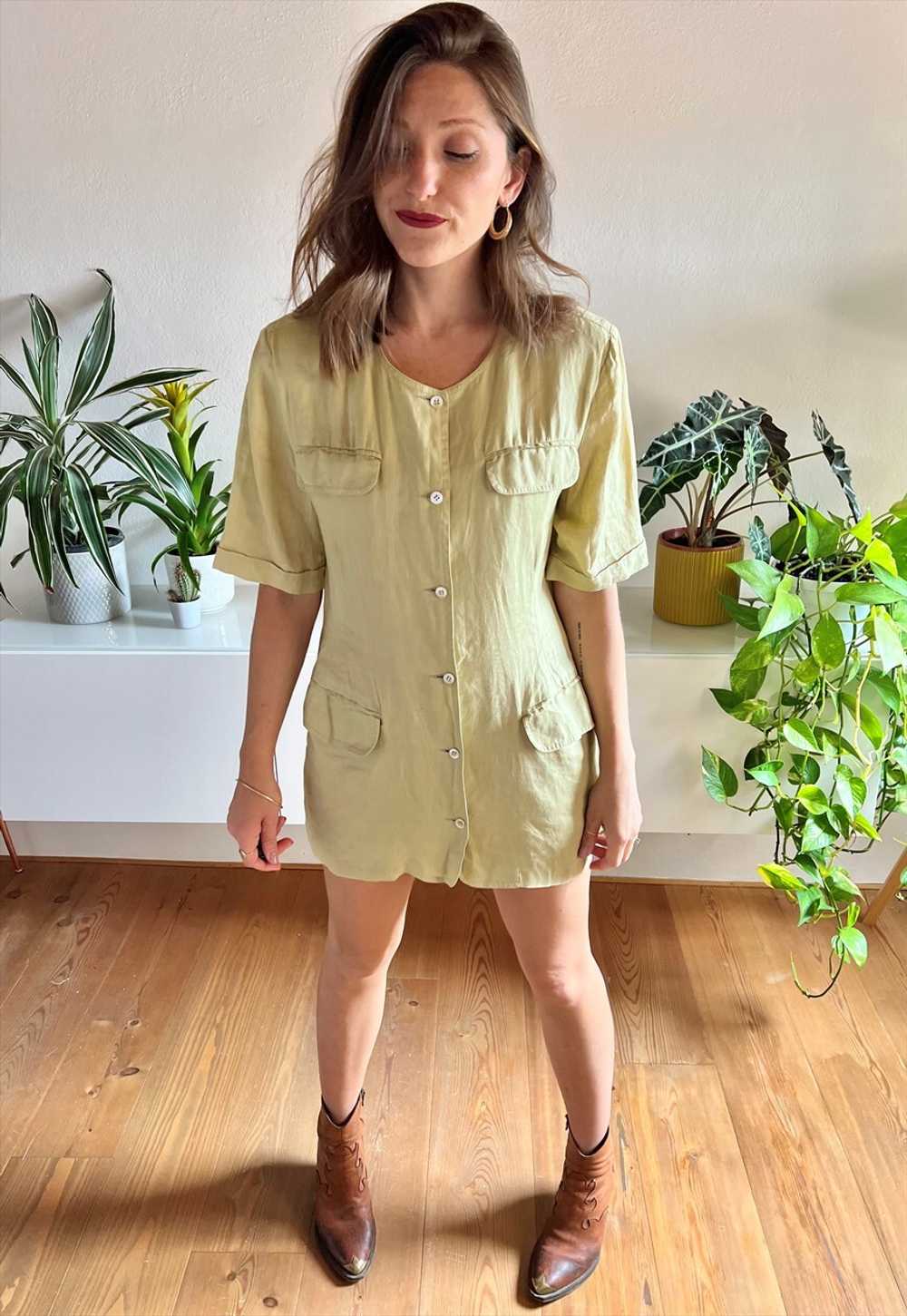 1970's vintage khaki linen safari mini dress - image 5