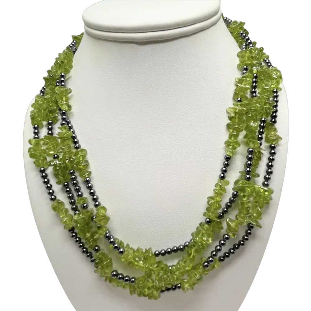 Peridot Nuggets and Hematite Beaded  Necklace 76"… - image 1