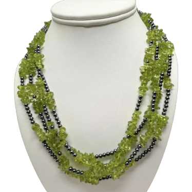 Peridot Nuggets and Hematite Beaded  Necklace 76"… - image 1