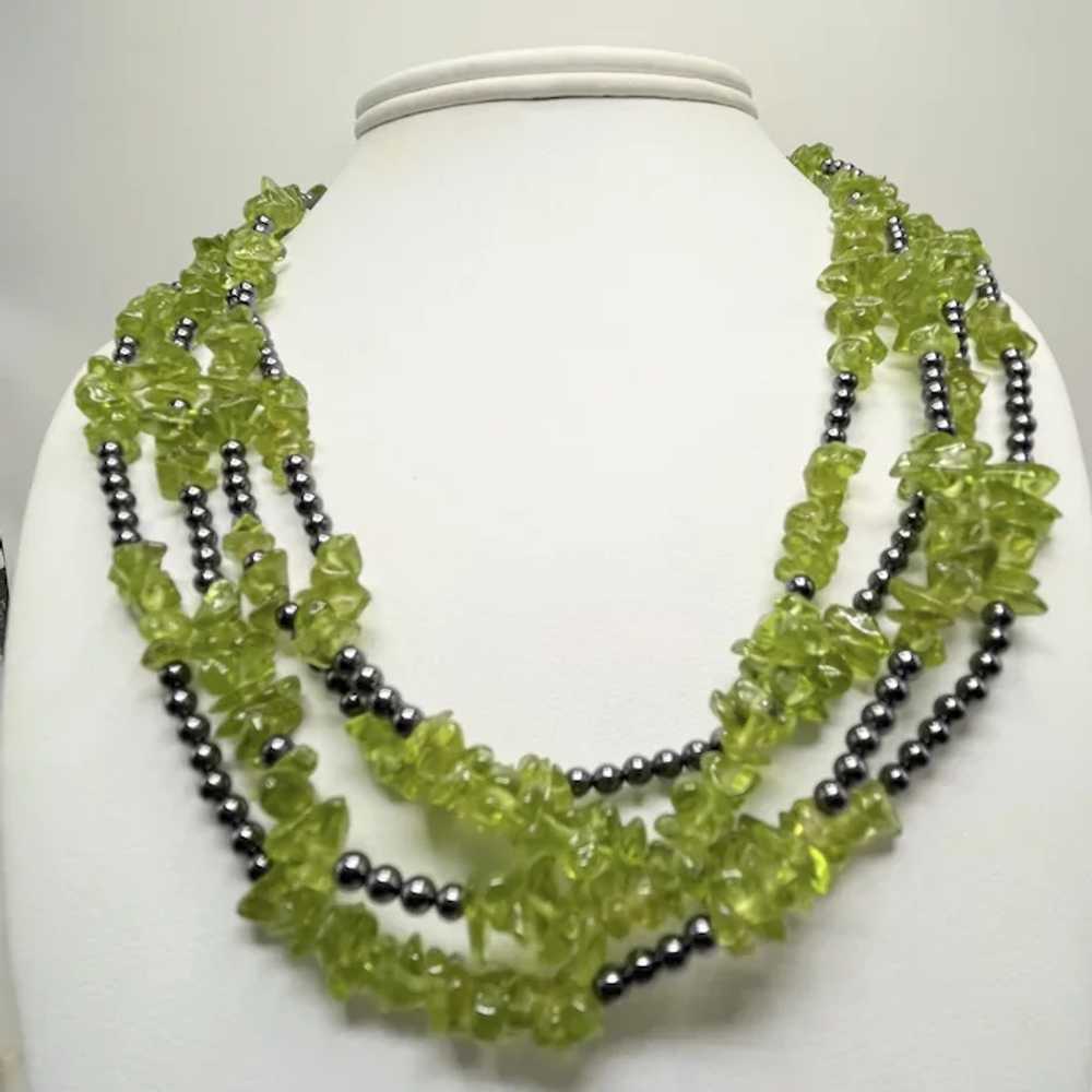 Peridot Nuggets and Hematite Beaded  Necklace 76"… - image 2