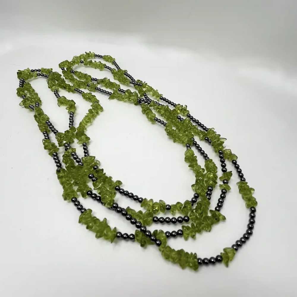 Peridot Nuggets and Hematite Beaded  Necklace 76"… - image 3