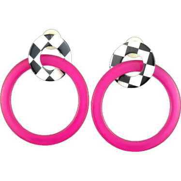 HUGE Pair of Vintage 1980s Handmade Hot Pink & Ch… - image 1