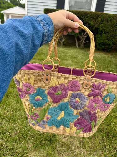 Vintage Wicker floral rattan bag