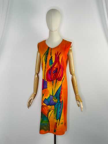 1960s hand painted floral cotton dress