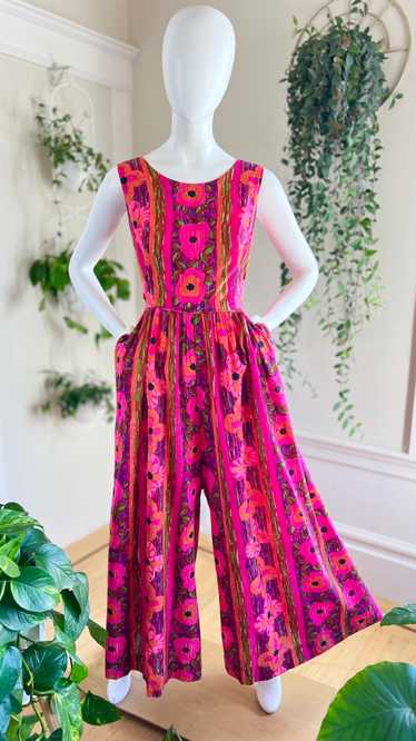 1960s 1970s Floral Palazzo Jumpsuit | small