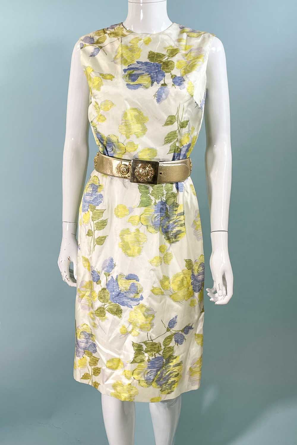 Vintage 60s Floral Print Wiggle Dress, Sleeveless… - image 1