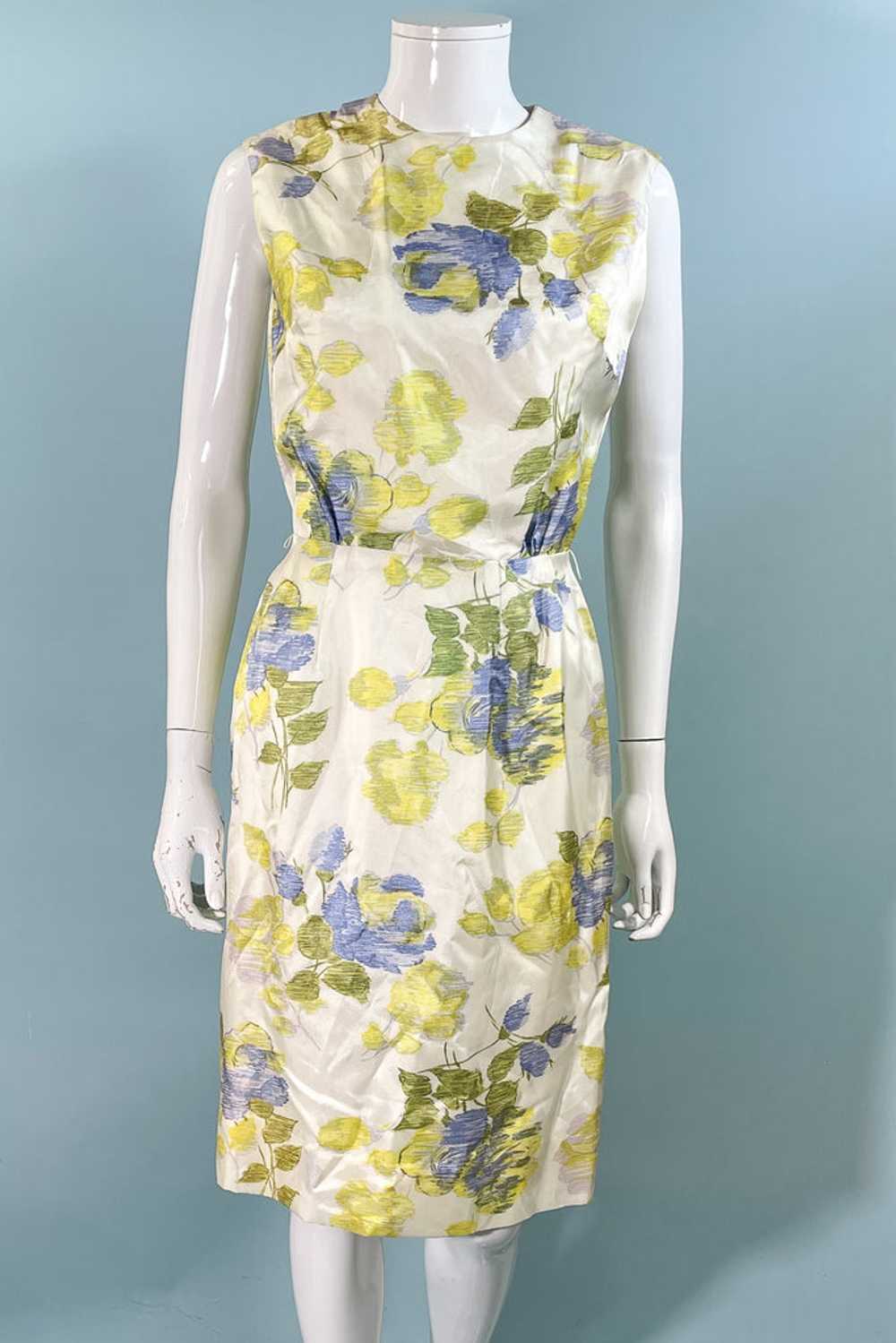 Vintage 60s Floral Print Wiggle Dress, Sleeveless… - image 7