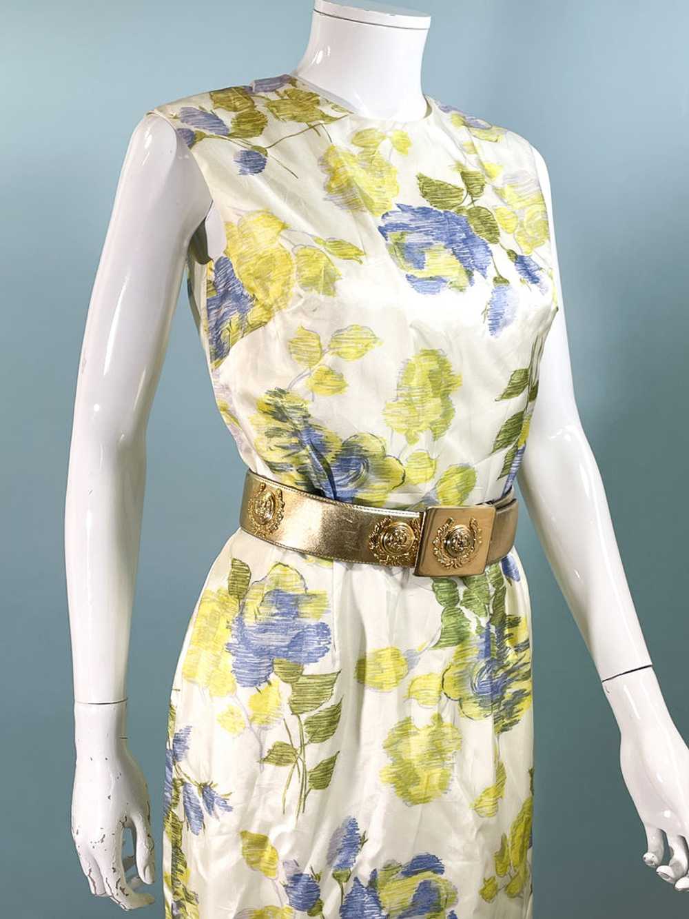 Vintage 60s Floral Print Wiggle Dress, Sleeveless… - image 8