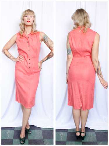 1950s Coral Linen Dress by Henry Rosenfeld - Mediu