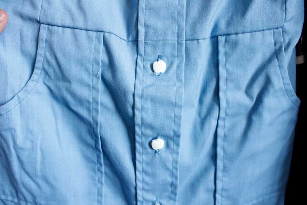 1960s Sky Blue Mini Dress with Apple Buttons - Sm… - image 5