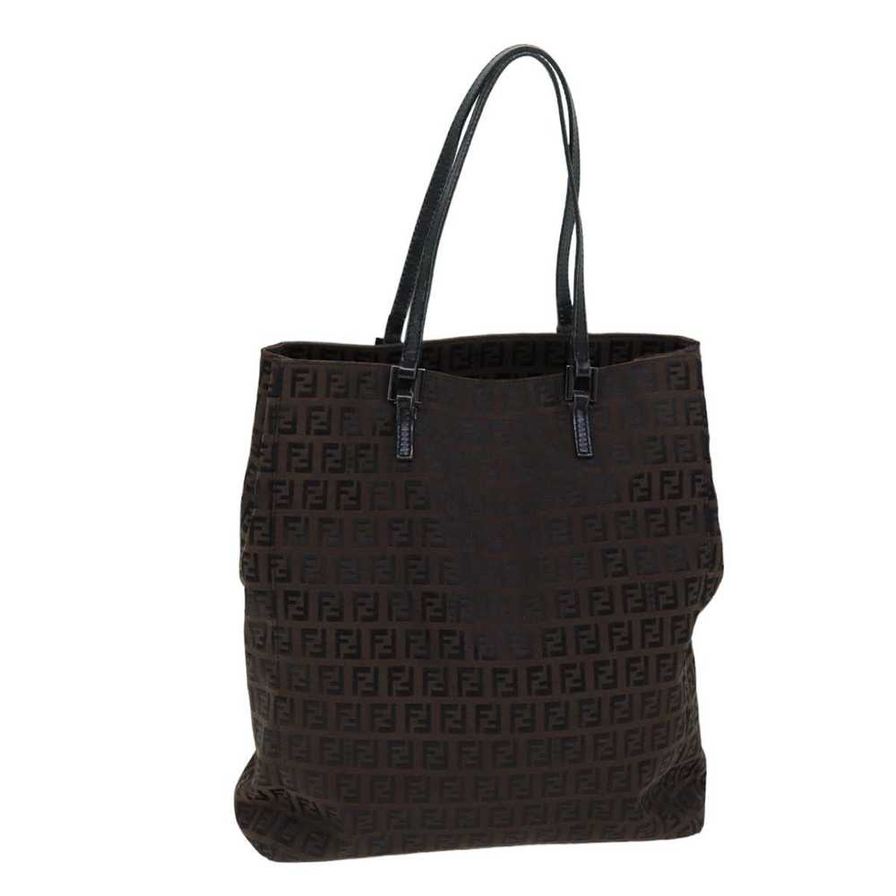 Fendi FENDI Zucchino Canvas Tote Bag Brown Black … - image 1