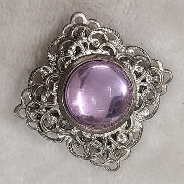 Vintage Vintage Silver Tone Filigree Brooch With … - image 1