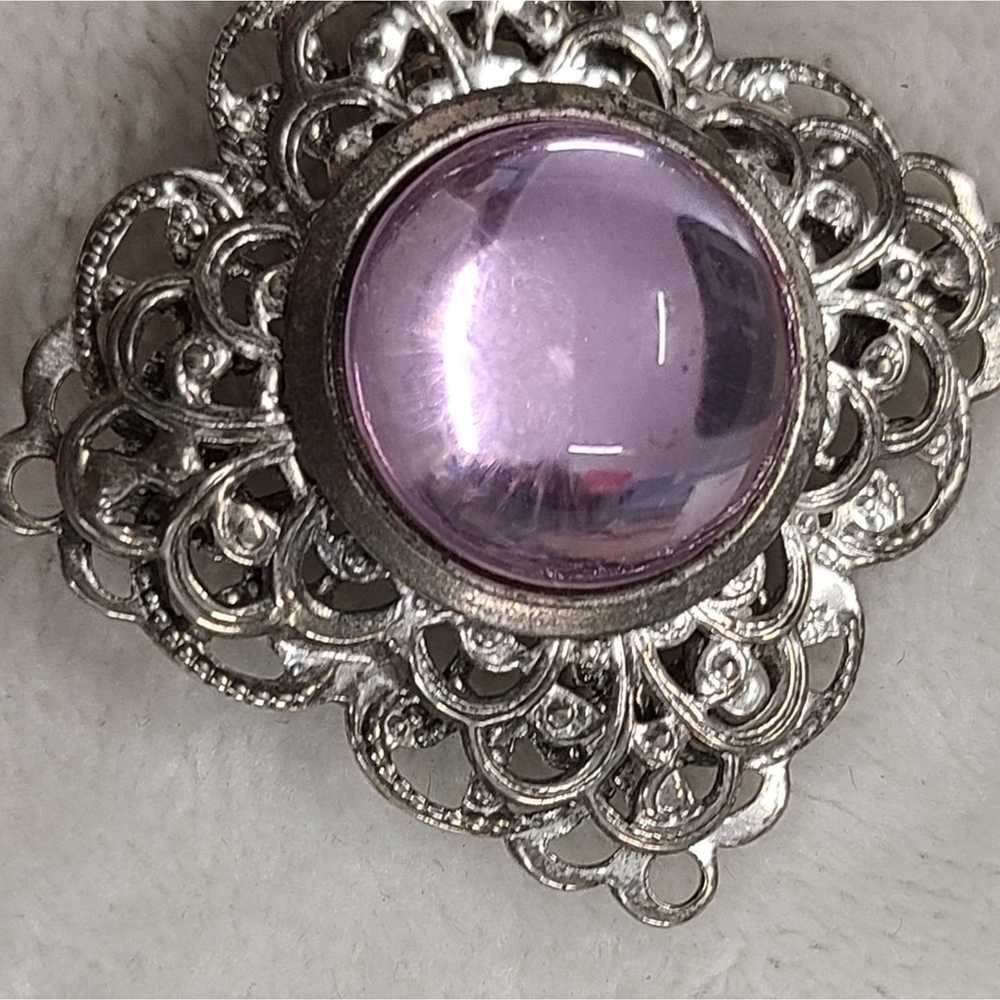 Vintage Vintage Silver Tone Filigree Brooch With … - image 2