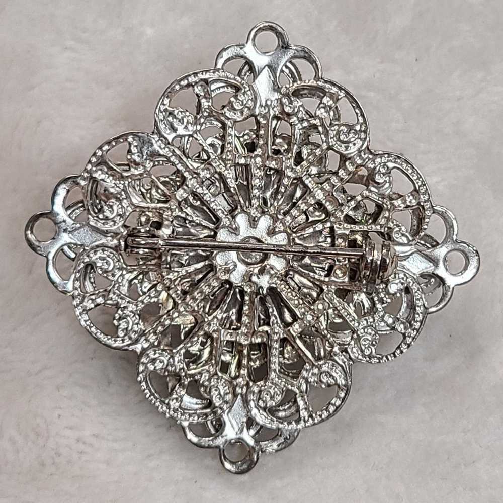 Vintage Vintage Silver Tone Filigree Brooch With … - image 4