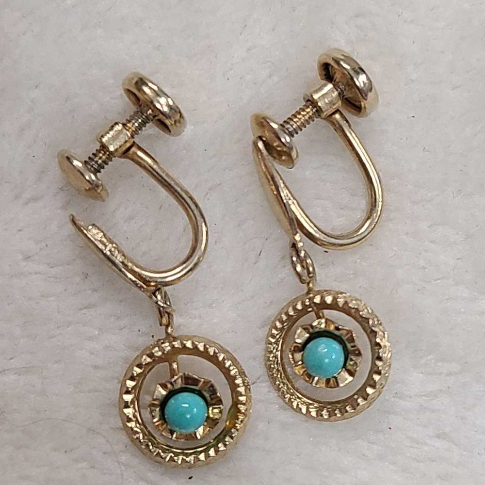 Vintage Vintage 14K Gold EP Screw Back Earrings W… - image 1