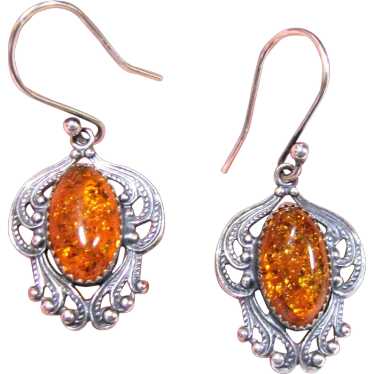 Baltic Amber & Sterling Filigree Earrings - image 1