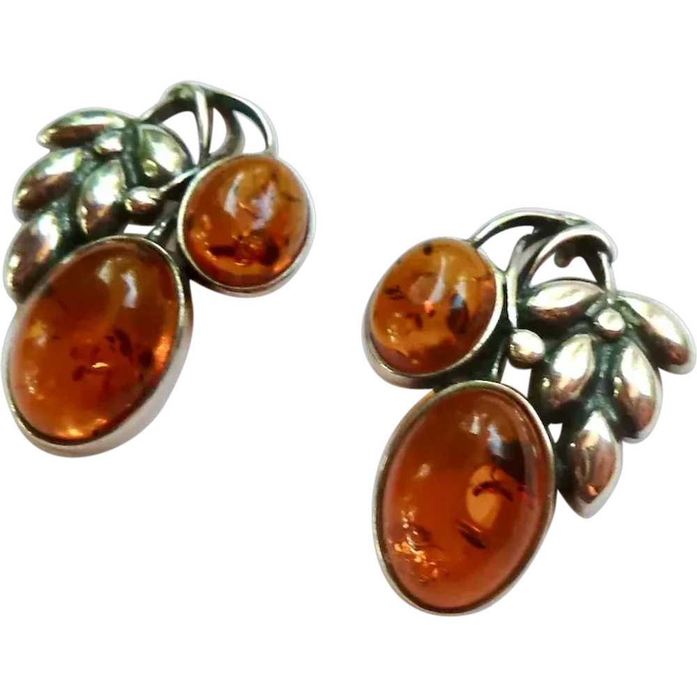 Sterling Silver & Baltic Amber Earrings Poland Le… - image 1