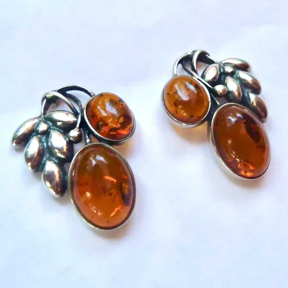 Sterling Silver & Baltic Amber Earrings Poland Le… - image 2