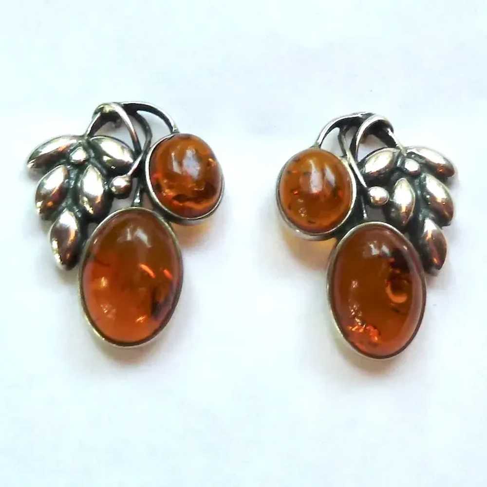 Sterling Silver & Baltic Amber Earrings Poland Le… - image 3