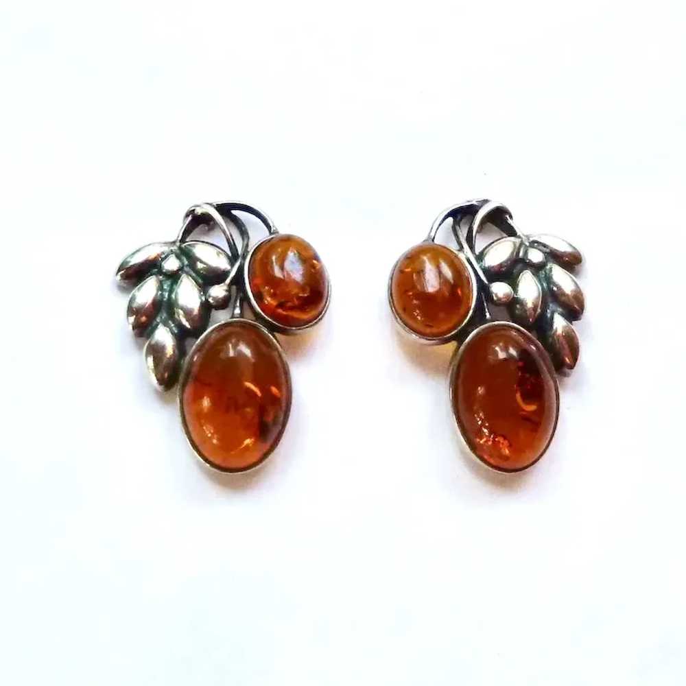 Sterling Silver & Baltic Amber Earrings Poland Le… - image 4