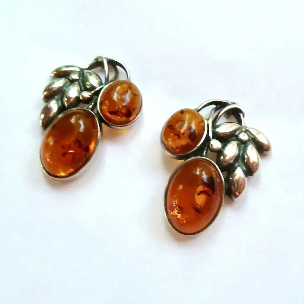 Sterling Silver & Baltic Amber Earrings Poland Le… - image 5