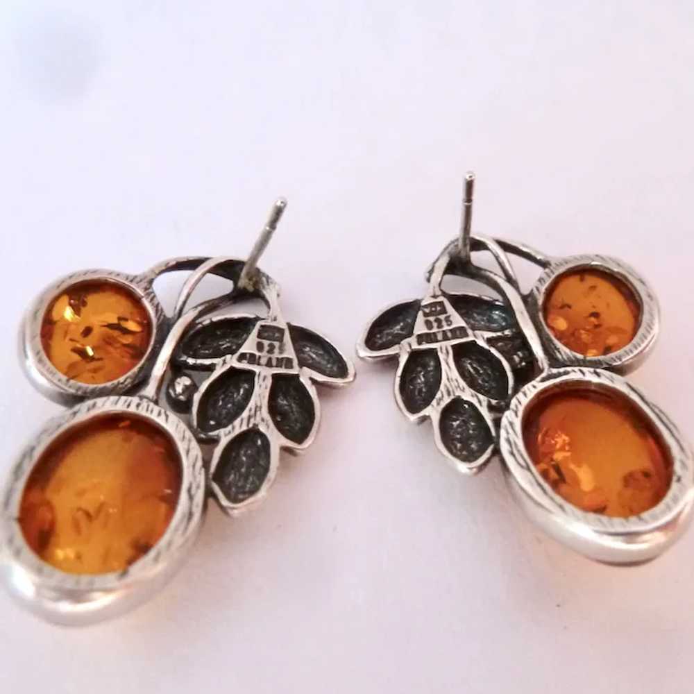 Sterling Silver & Baltic Amber Earrings Poland Le… - image 8