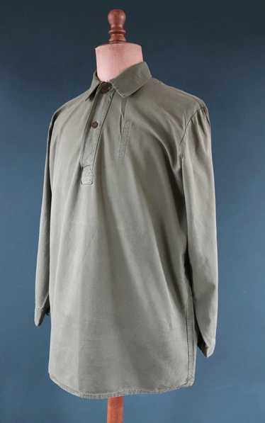 トップス 30's Swedish Army Cotton Linen Smock Vintage Henley Swedish Smock Shirts 1980s Button Down