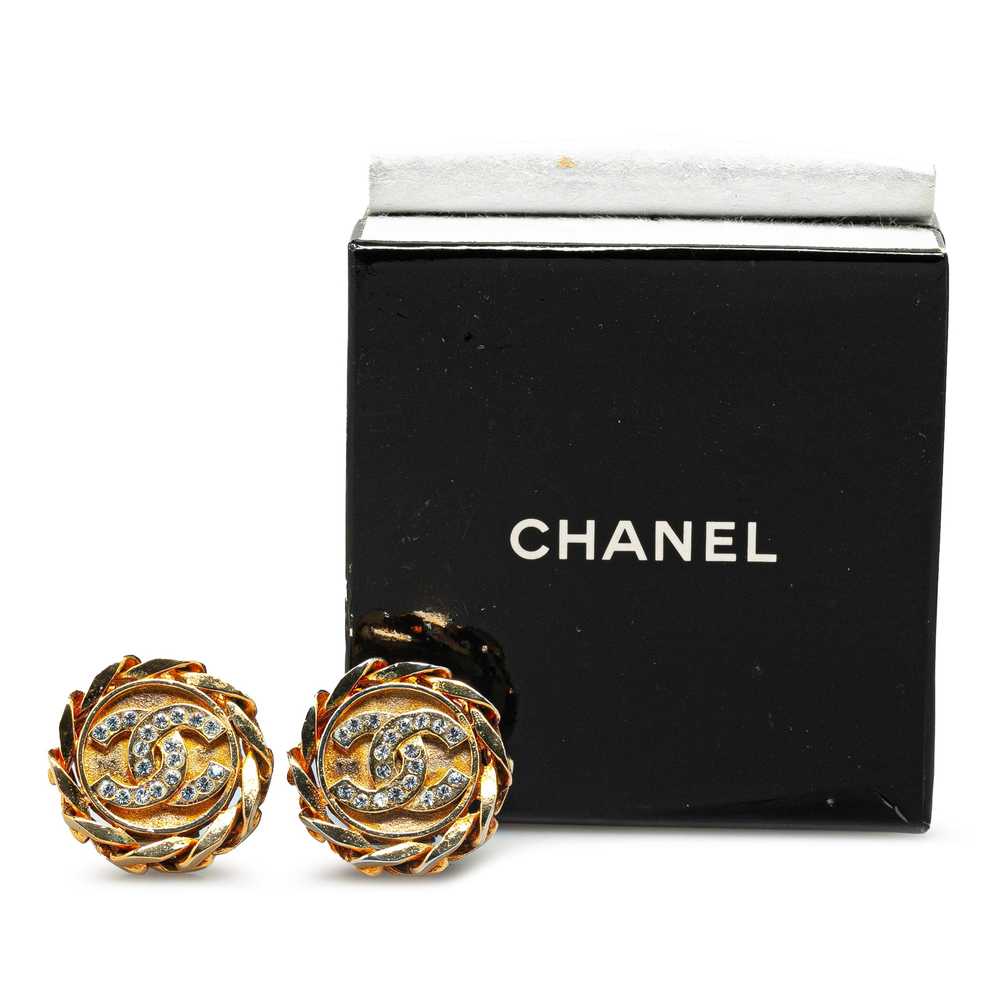 Gold Chanel Gold Plated CC Rhinestones Clip on Ea… - image 9