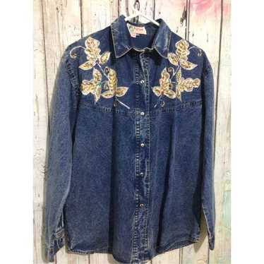 Vintage Vintage 80’s Denim Shirt “Pret” Bling Den… - image 1