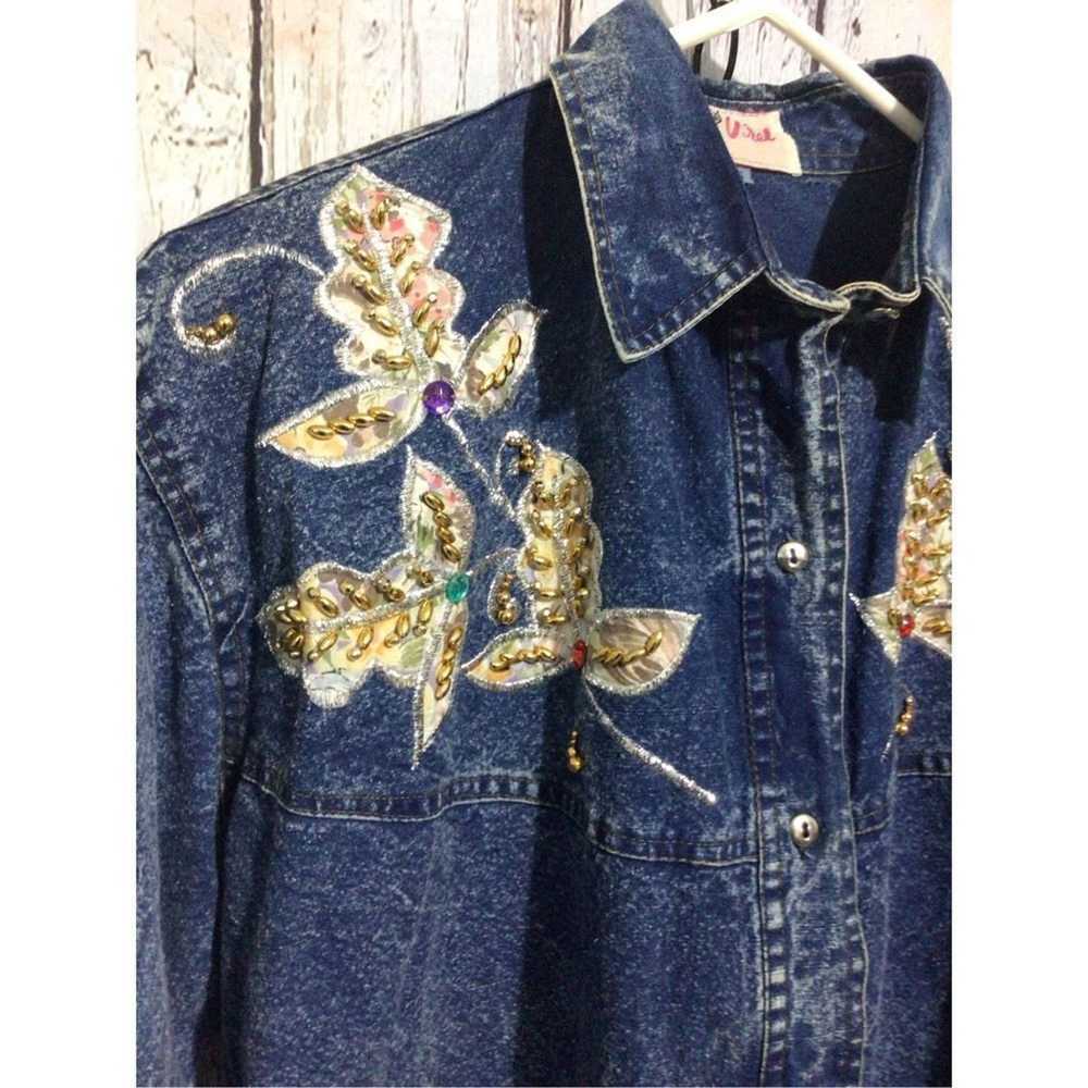 Vintage Vintage 80’s Denim Shirt “Pret” Bling Den… - image 5