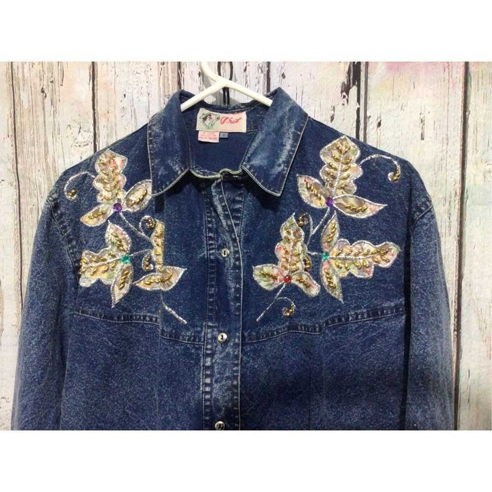 Vintage Vintage 80’s Denim Shirt “Pret” Bling Den… - image 6