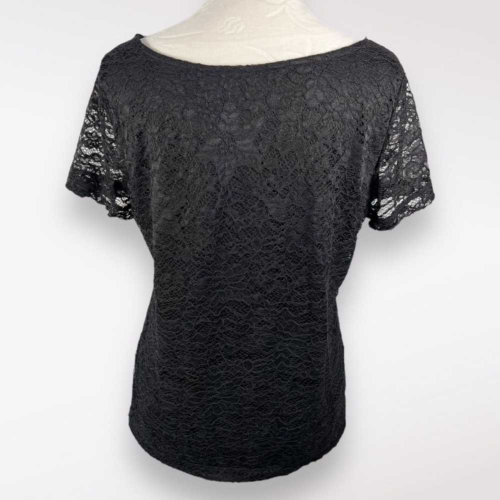 Designer Attention Black Lace Short Sleeve Top Sc… - image 5