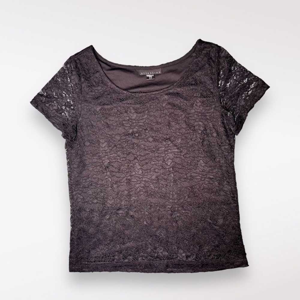 Designer Attention Black Lace Short Sleeve Top Sc… - image 9